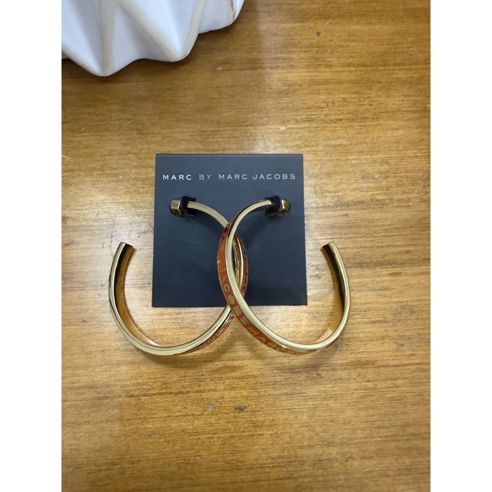 Marc By Marc Jacobs Hoop Earrings Gold Tone Classic Round Huggie Loop Designer